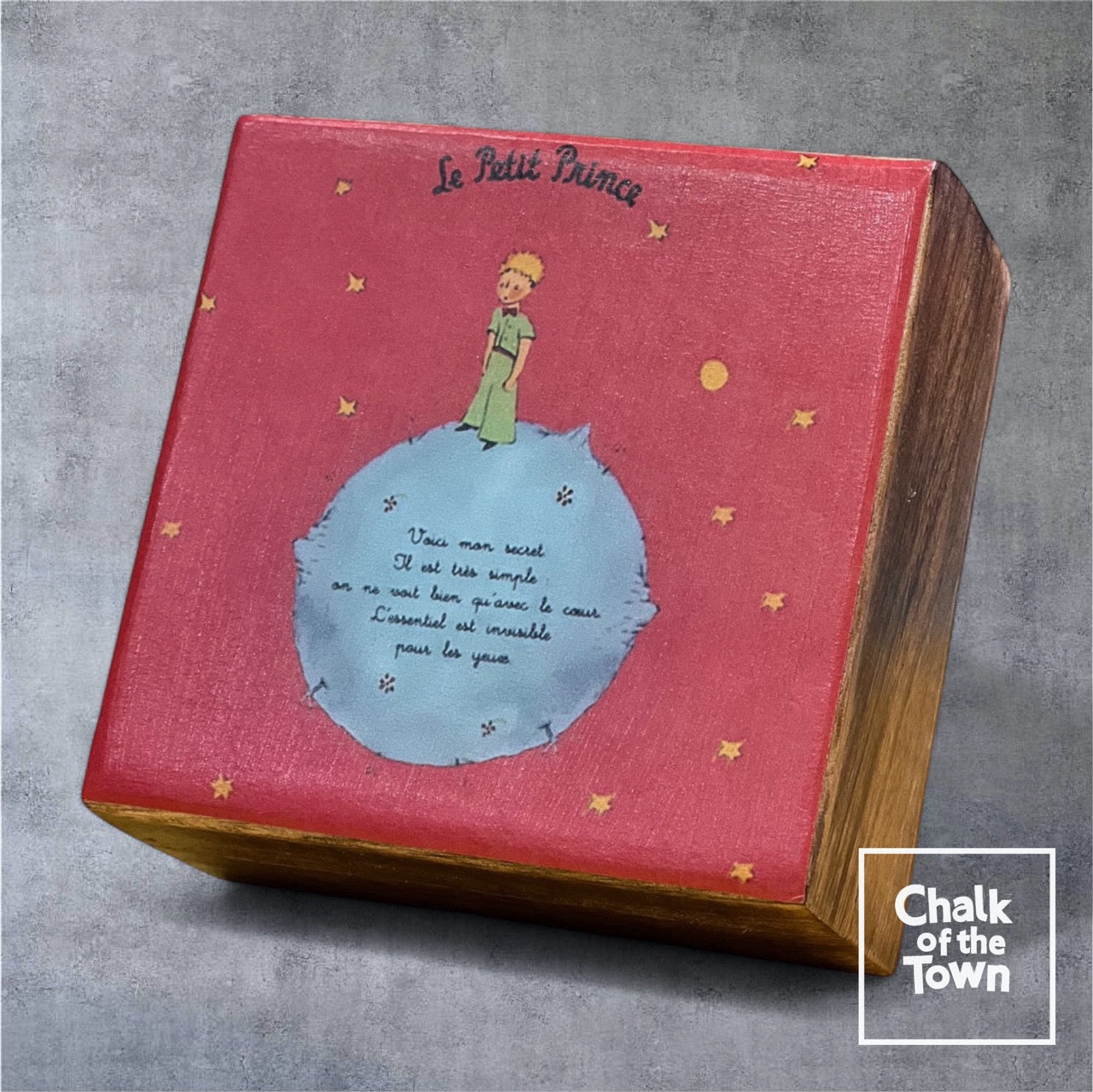 Ξύλινο κουτί με παράσταση "Little Prince Red" 12.5X12.5X6.5cm| Chalk Of The Town® Collectibles | Wooden Box "Little Prince Red" - Chalk Of The Town®
