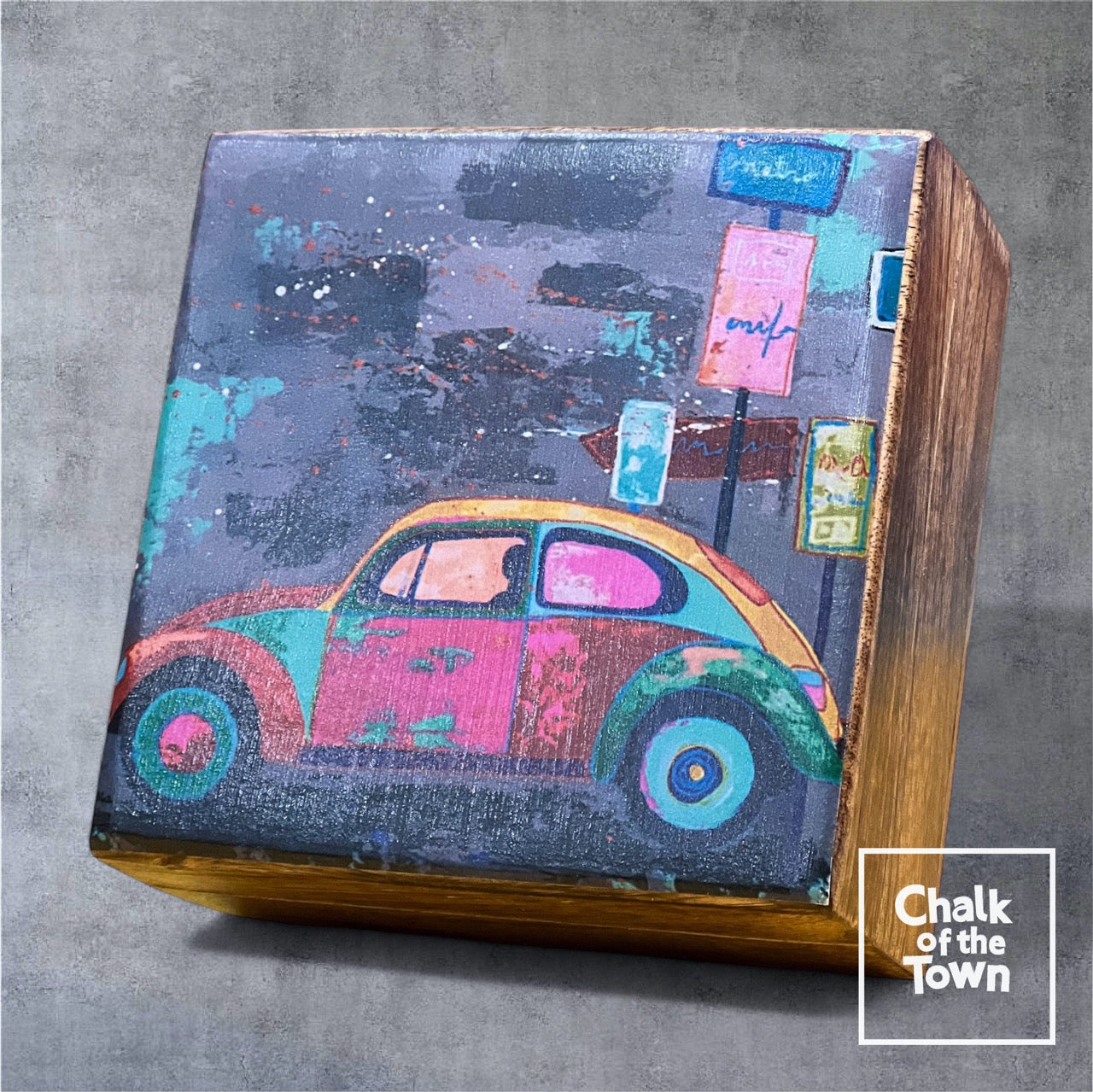 Ξύλινο κουτί με παράσταση"VW Beetle" 12.5X12.5X6.5cm| Chalk Of The Town® Collectibles | Wooden Box "VW Beetle" - Chalk Of The Town®
