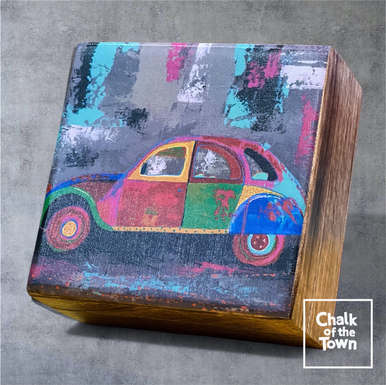 Ξύλινο κουτί με παράσταση "2 CV Classic" 12.5X12.5X6.5cm| Chalk Of The Town® Collectibles | Wooden Box "2 CV Classic" - Chalk Of The Town®