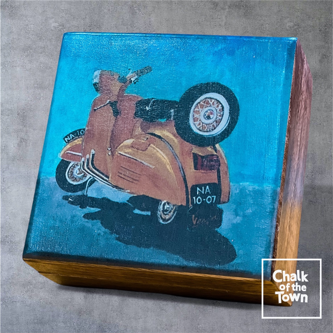 Ξύλινο κουτί με παράσταση"Vespa Napoli" 12.5X12.5X6.5cm| Chalk Of The Town® Collectibles | Wooden Box "Vespa Napoli" - Chalk Of The Town®