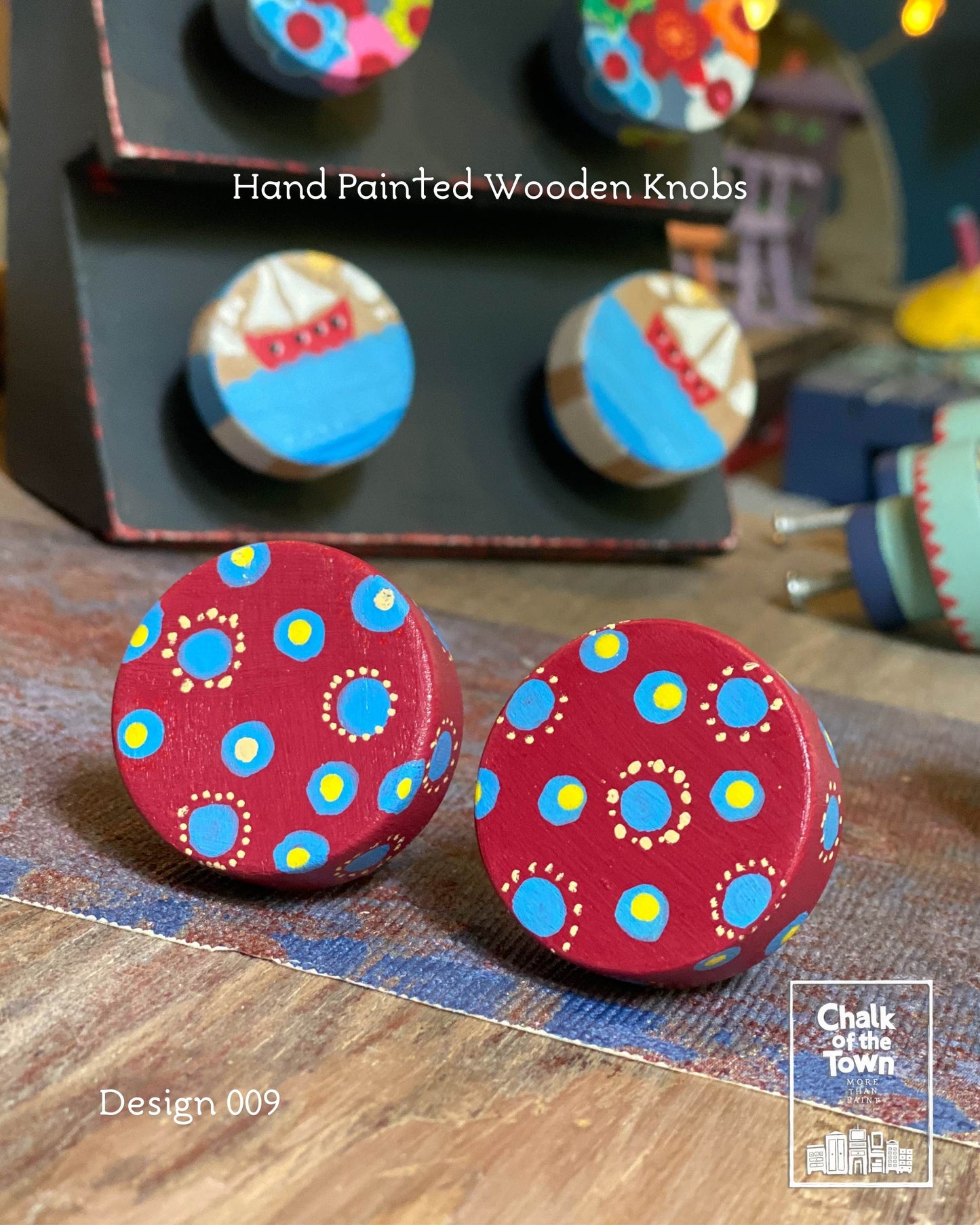 Ξύλινα Ζωγραφιστά Πόμολα Chalk Of The Town | Hand painted Wooden Knobs