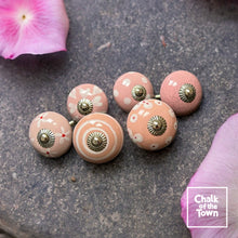 Pink Blossom 1 | Σετ από 6 Vintage Κεραμικά Πόμολα | Pink & White Vintage knobs (set of 6) - Chalk Of The Town®
