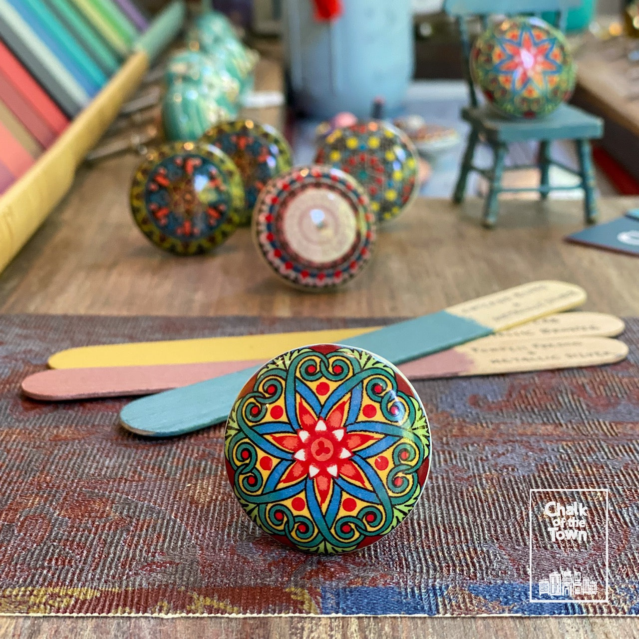 Mandala χειροποίητο κεραμικό πόμολο - 1 | πολύχρωμο | Mandala Ceramic Knob - 1 | Multicolor