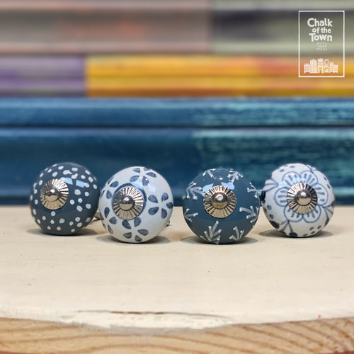 Σετ από 4 Vintage Κεραμικά Πόμολα |Γκρι - Λευκό | Grey - White  | Vintage knobs (set of 4) - Chalk Of The Town®