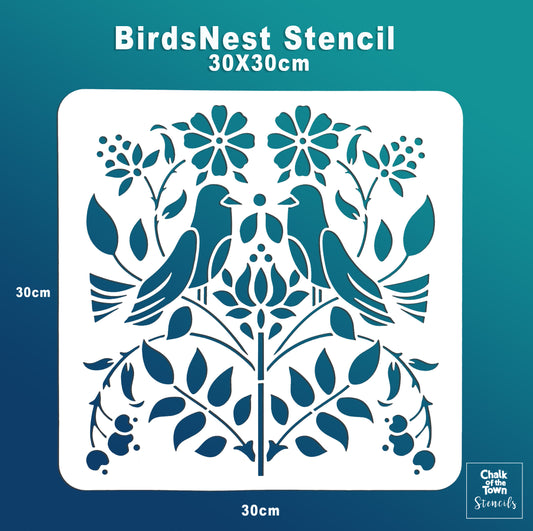 "Birds Nest" στένσιλ 30x30cm- Chalk Of The Town® Stencils Collection - Chalk Of The Town® 