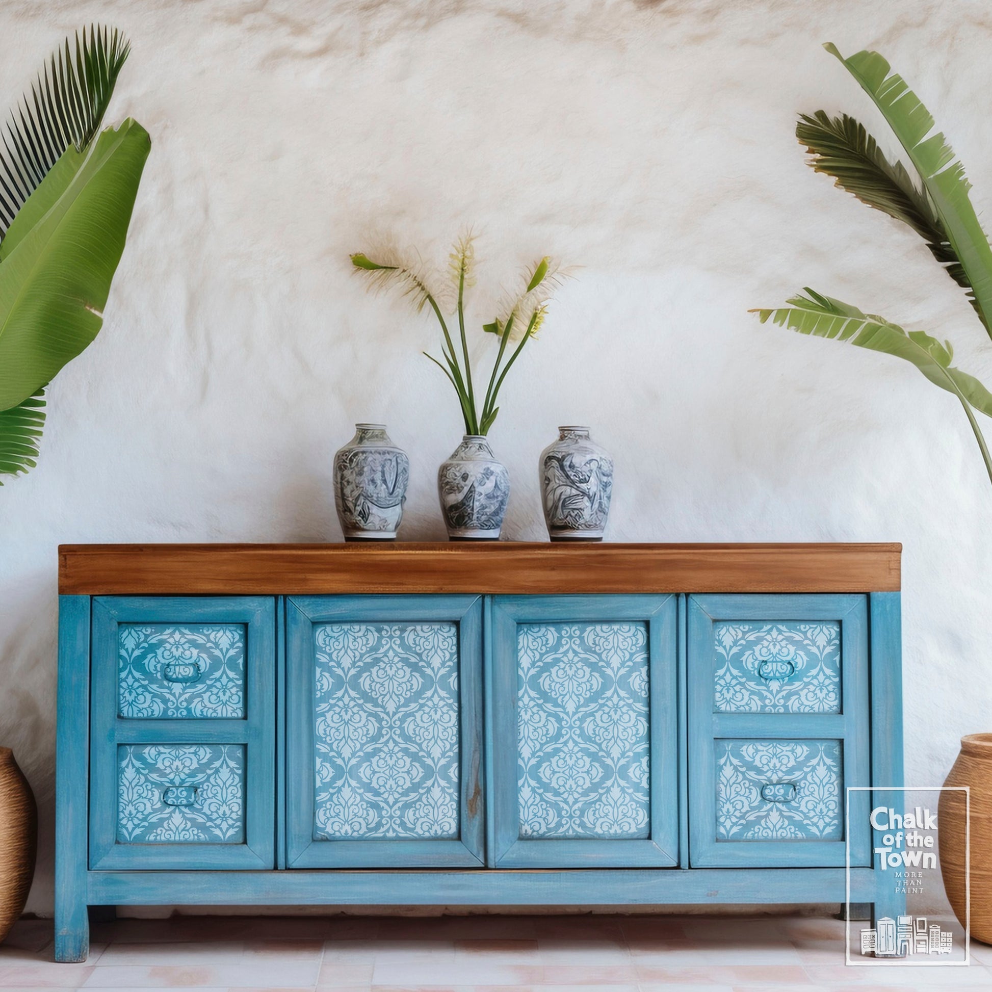 Flower Damask στένσιλ 28x28cm- Chalk Of The Town® Stencils Collection