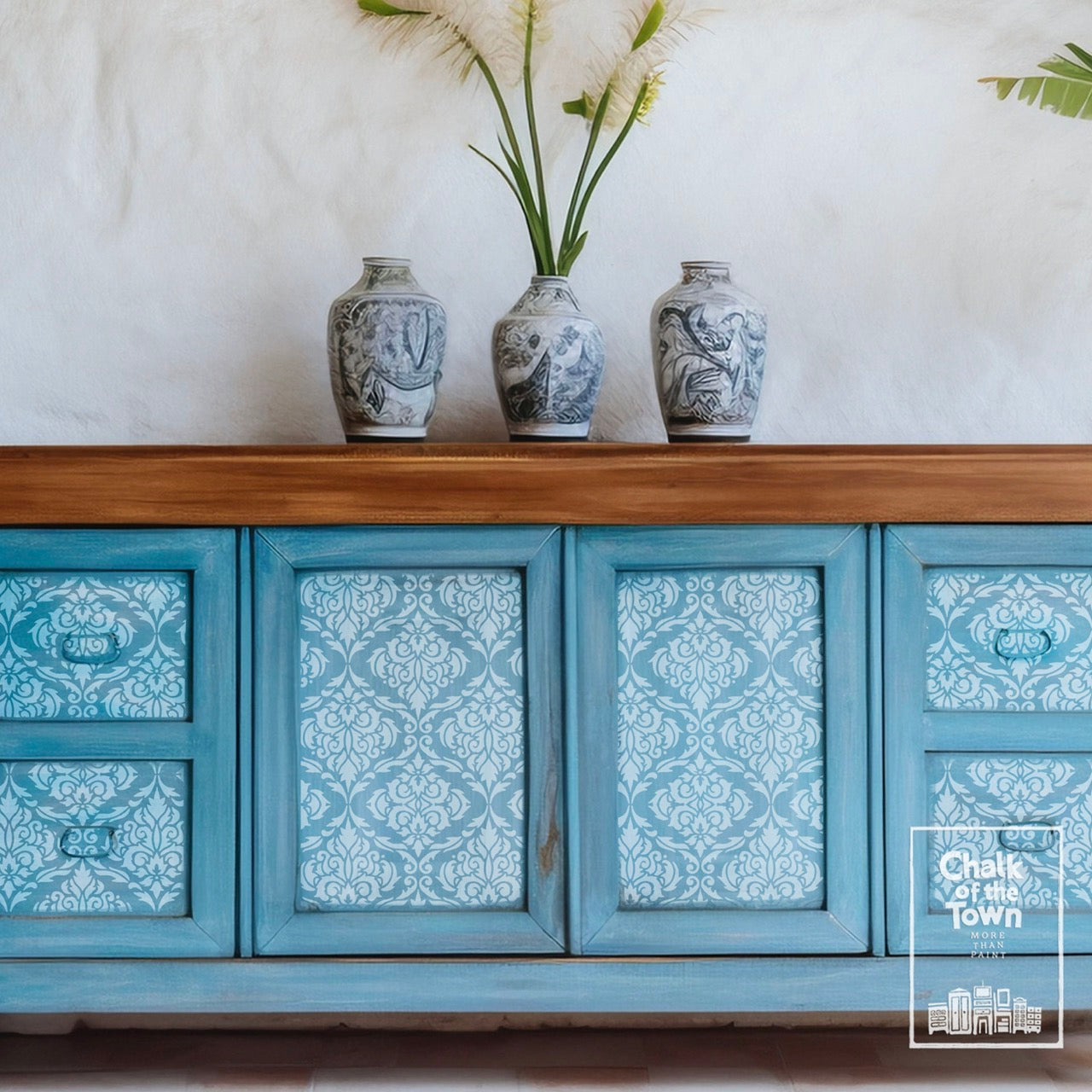 Flower Damask στένσιλ 28x28cm- Chalk Of The Town® Stencils Collection