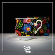 "Retro Black" Floral Mug | Chalk Of The Town® Museum Art | Κούπα από Πορσελάνη 450ml