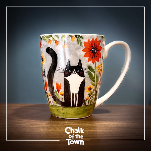 Flowers Cat Mug | Chalk Of The Town® Museum Art | Κούπα Πορσελάνη 380ml - Chalk Of The Town® 