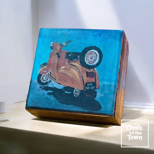 Ξύλινο κουτί με παράσταση"Vespa Napoli" 12.5X12.5X6.5cm| Chalk Of The Town® Collectibles | Wooden Box "Vespa Napoli" - Chalk Of The Town® 