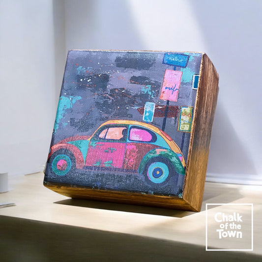 Ξύλινο κουτί με παράσταση"VW Beetle" 12.5X12.5X6.5cm| Chalk Of The Town® Collectibles | Wooden Box "VW Beetle" - Chalk Of The Town® 