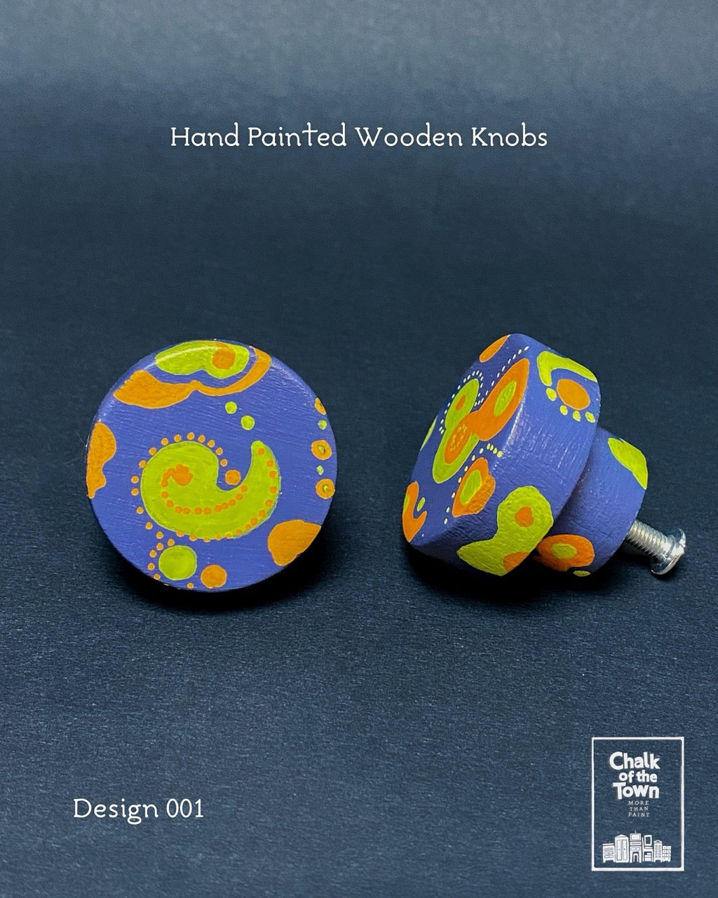 Ζωγραφιστά ξύλινα πόμολα Chalk Of The Town / Hand Painted Wooden Knobs