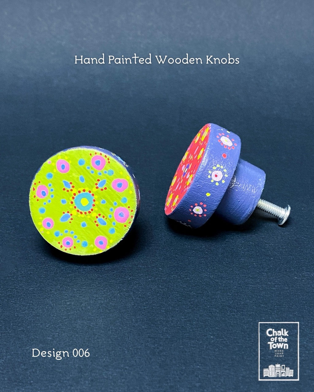 Ζωγραφιστά ξύλινα πόμολα Chalk Of The Town / Hand Painted Wooden Knobs