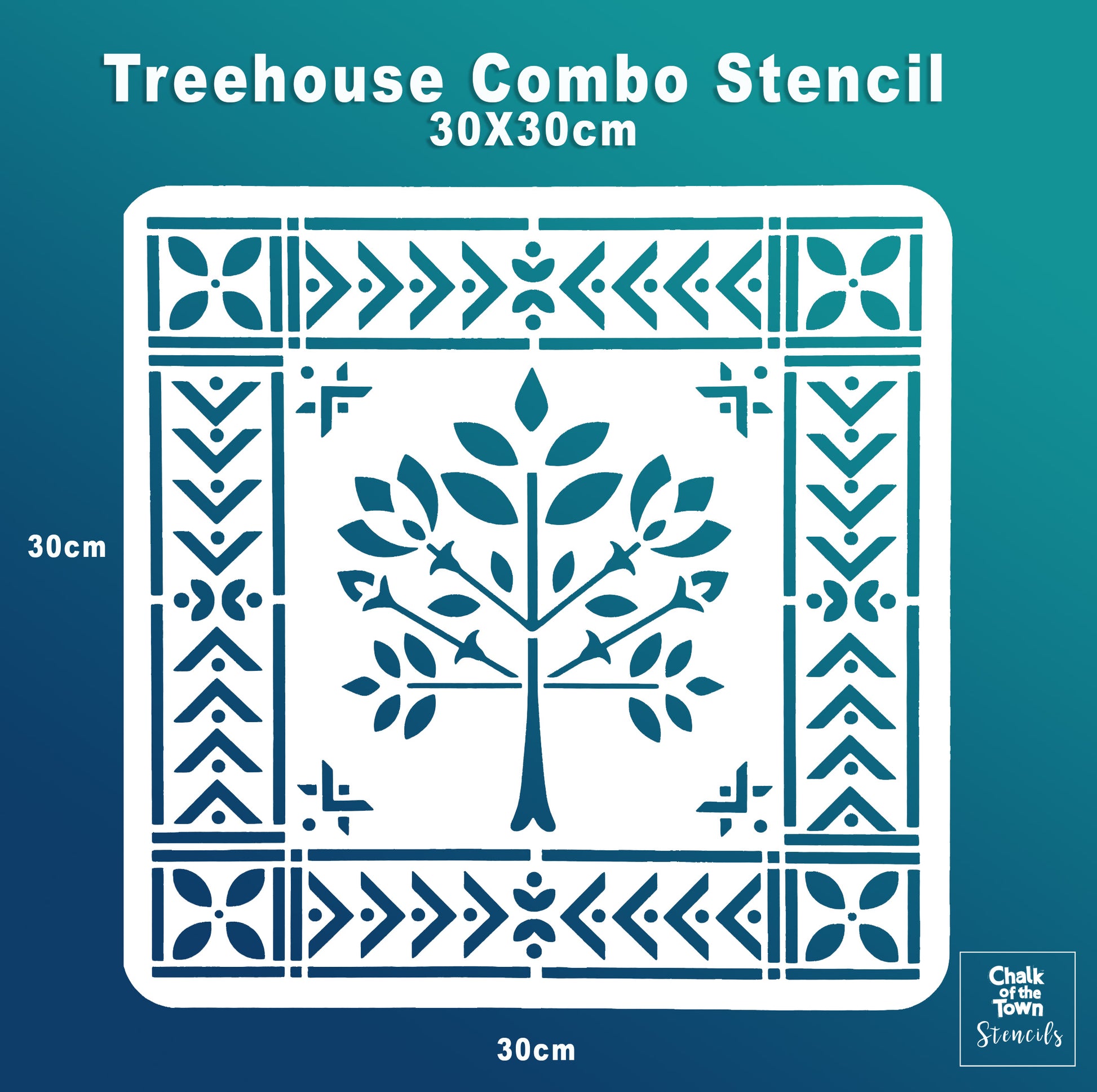 "Tree House" στένσιλ 30x30cm- Chalk Of The Town® Stencils Collection
