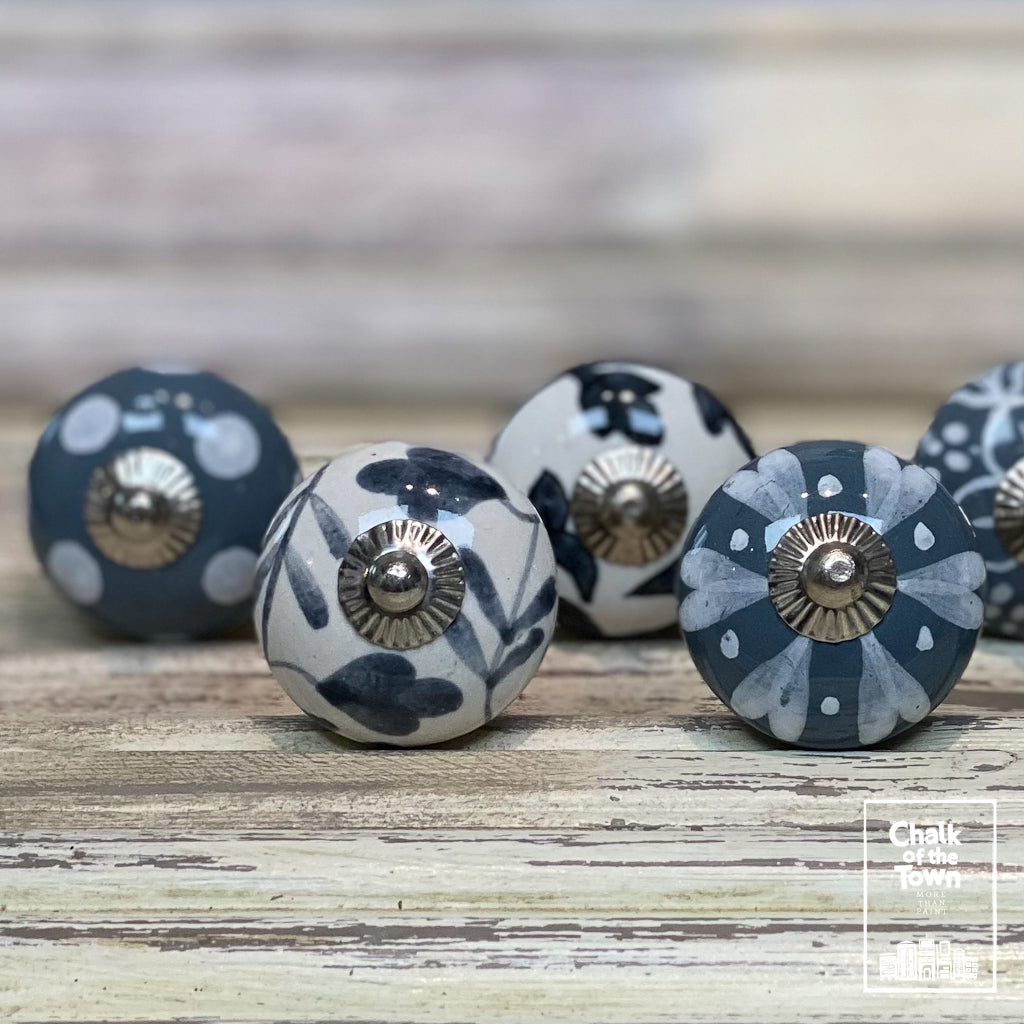 Chalk Of The Town - Πόμολα Γκρι-Λευκό-set 6