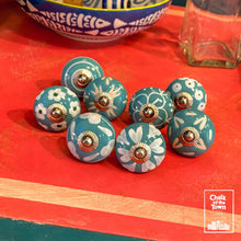 8 Τυρκουάζ Vintage Κεραμικά Πόμολα |Τurquoise Vintage knobs (set of 8) - Chalk Of The Town