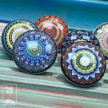 Σετ από 8 πολύχρωμα Boho Mandala Κεραμικά Πόμολα - design 2| Colorful Boho Vintage Mandala knobs (set of 8) - Chalk Of The Town® 