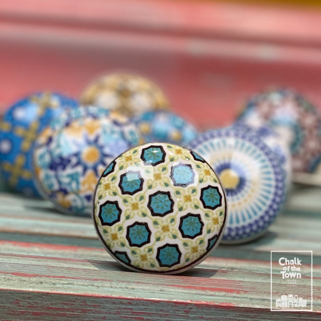 Σετ από 8 πολύχρωμα Boho -Vintage  Κεραμικά Πόμολα - design 3