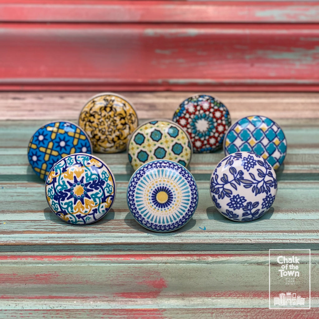 Σετ από 8 πολύχρωμα Boho -Vintage  Κεραμικά Πόμολα - design 3