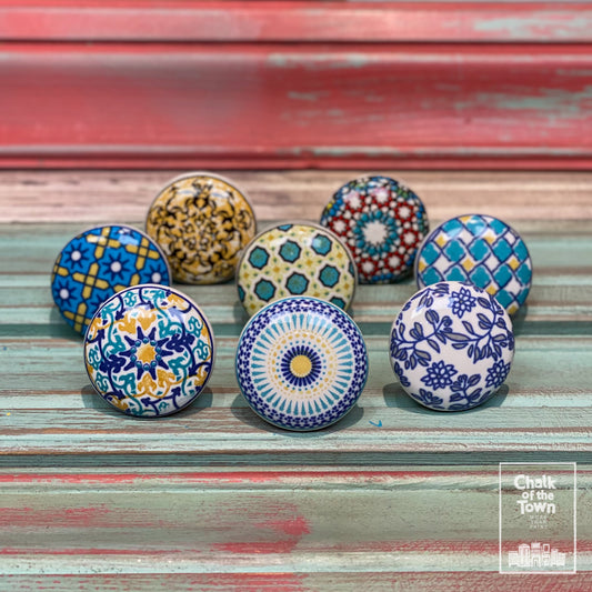 Σετ από 8 πολύχρωμα Boho -Vintage  Κεραμικά Πόμολα - design 3