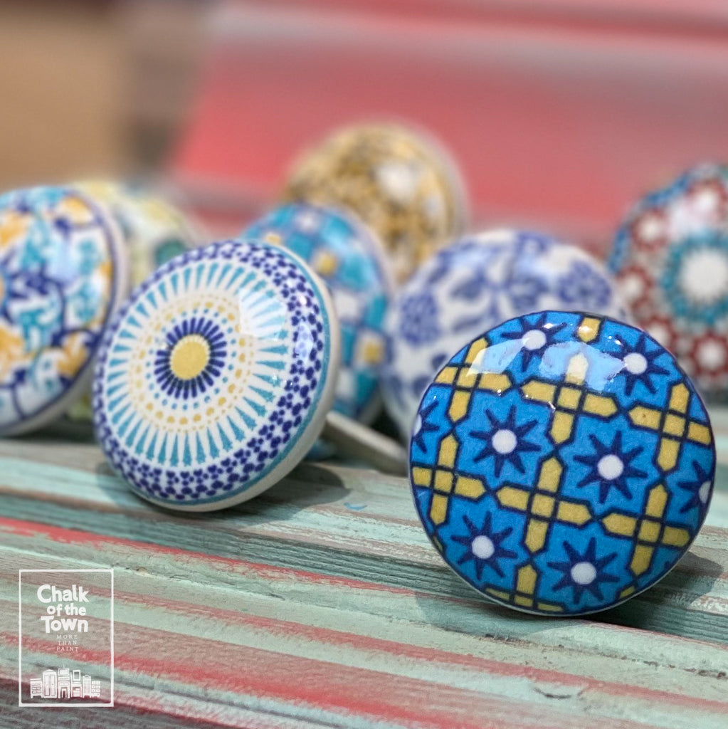 Σετ από 8 πολύχρωμα Boho -Vintage  Κεραμικά Πόμολα - design 3