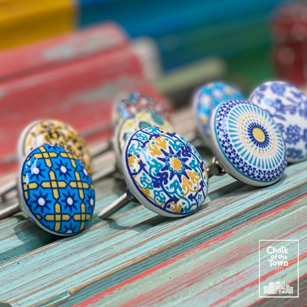 Σετ από 8 πολύχρωμα Boho -Vintage  Κεραμικά Πόμολα - design 3