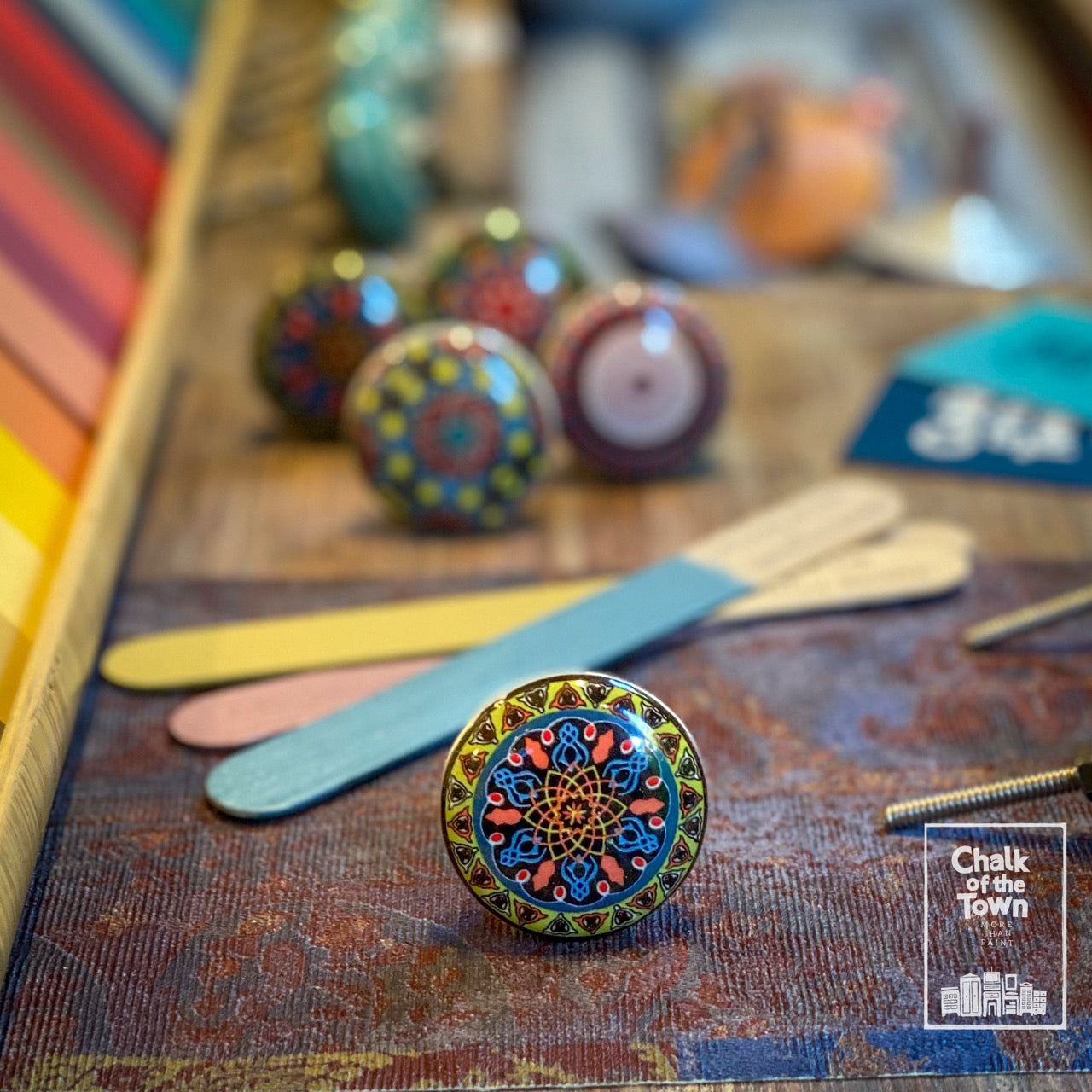 Mandala χειροποίητο κεραμικό πόμολο - 3 | πολύχρωμο |  Mandala Ceramic Knob - 3 | Multicolor - Chalk Of The Town® 
