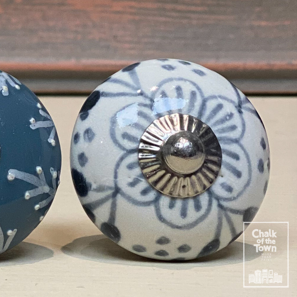 Σετ από 4 Vintage Κεραμικά Πόμολα |Γκρι - Λευκό | Grey - White  | Vintage knobs (set of 4) - Chalk Of The Town® 