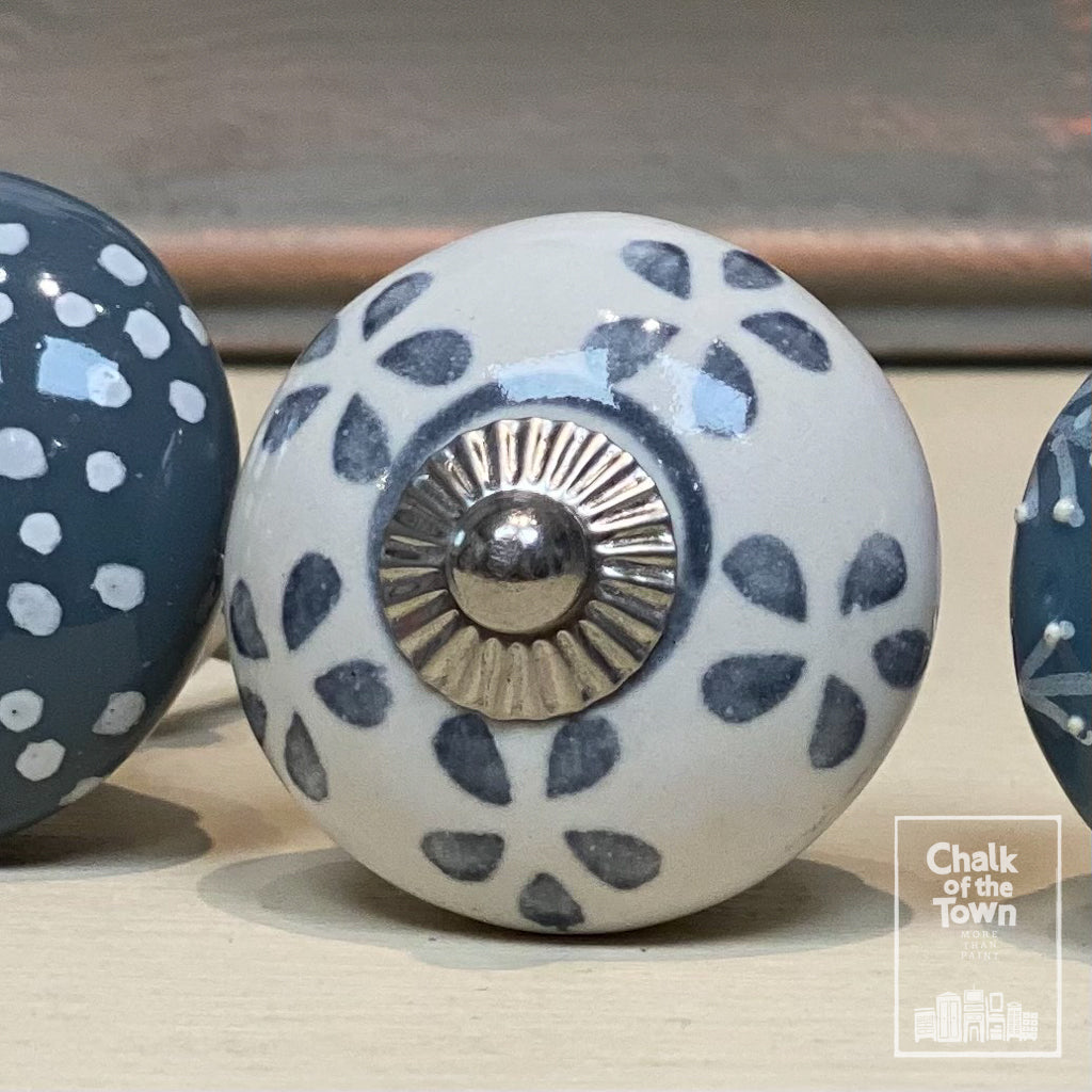 Σετ από 4 Vintage Κεραμικά Πόμολα |Γκρι - Λευκό | Grey - White  | Vintage knobs (set of 4) - Chalk Of The Town® 